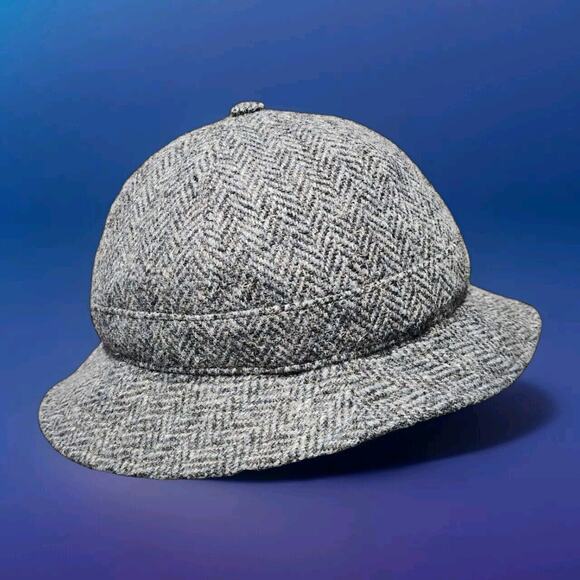 VTG Bates Deerstalker Harris Tweed Bluish Gray Herringbone Wool Hat Sz 58 7 1/8 - Picture 4 of 10